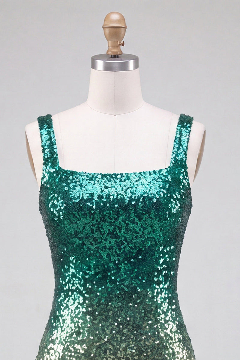 Load image into Gallery viewer, Green and Gold Sparkly Sequin Short Tight Cocktail Dress with Slit