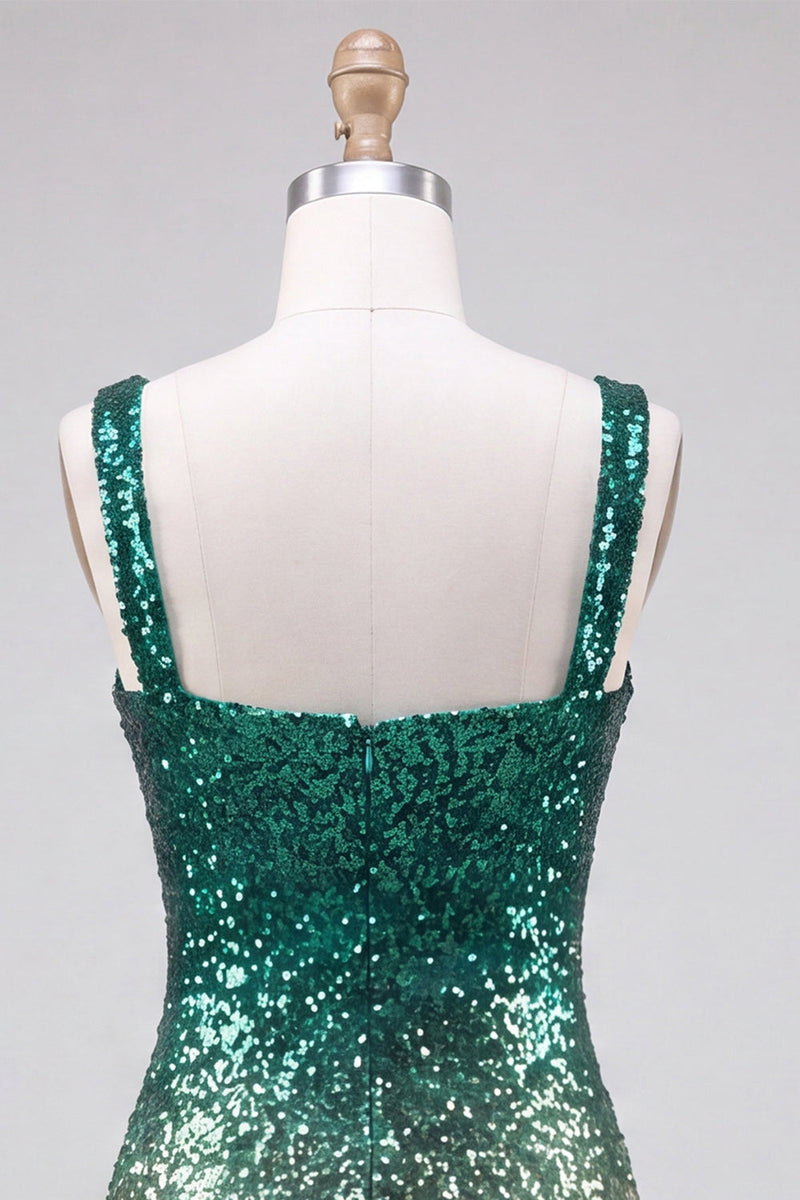 Load image into Gallery viewer, Green and Gold Sparkly Sequin Short Tight Cocktail Dress with Slit