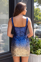 Load image into Gallery viewer, Green and Gold Sparkly Sequin Short Tight Cocktail Dress with Slit
