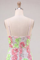 Load image into Gallery viewer, Pink and Green Flower Keyhole Halter Tight Short Cocktail Dress