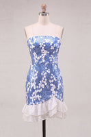 Load image into Gallery viewer, Sparkly Blue Sequin Strapless Short Cocktail Dress with Ruffles