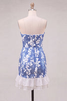 Load image into Gallery viewer, Sparkly Blue Sequin Strapless Short Cocktail Dress with Ruffles