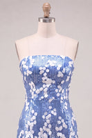 Load image into Gallery viewer, Sparkly Blue Sequin Strapless Short Cocktail Dress with Ruffles