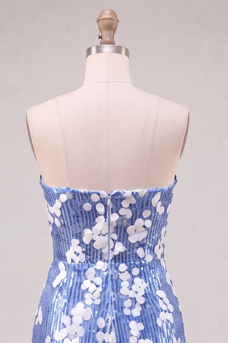 Load image into Gallery viewer, Sparkly Blue Sequin Strapless Short Cocktail Dress with Ruffles