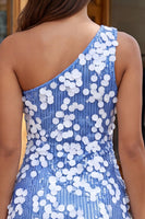 Load image into Gallery viewer, Sparkly Blue Sequin One Shoulder Tight Short Cocktail Dress