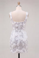 Load image into Gallery viewer, Ivory Floral Sparkly Sequin Short Tight Cocktail Dress with Slit