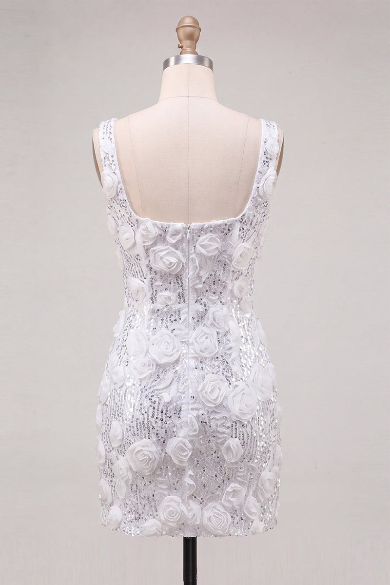 Load image into Gallery viewer, Ivory Floral Sparkly Sequin Short Tight Cocktail Dress with Slit