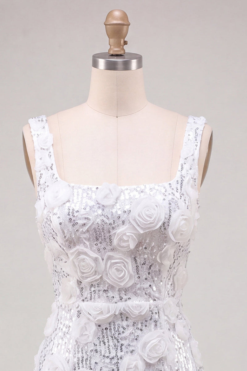 Load image into Gallery viewer, Ivory Floral Sparkly Sequin Short Tight Cocktail Dress with Slit