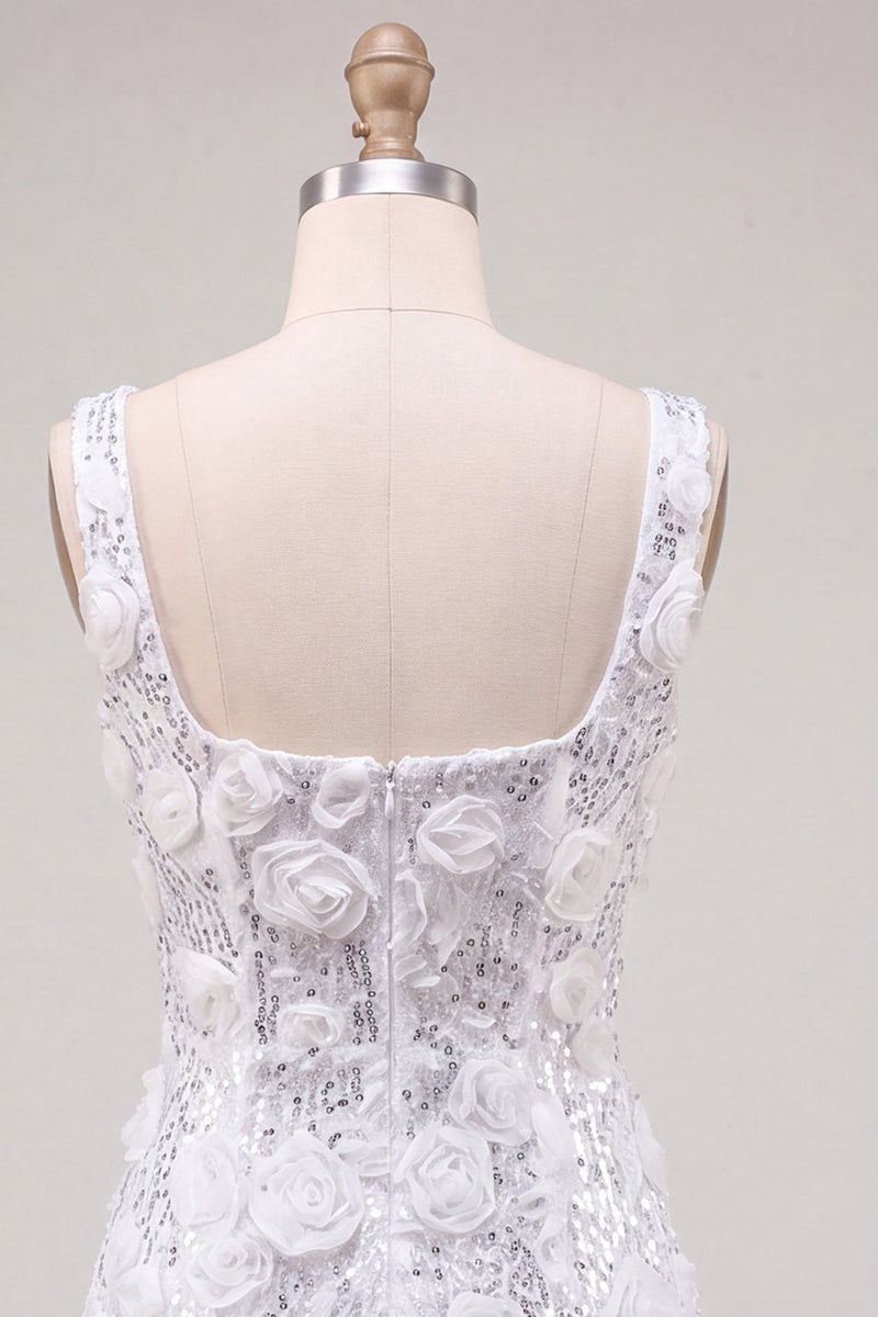 Load image into Gallery viewer, Ivory Floral Sparkly Sequin Short Tight Cocktail Dress with Slit
