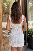 Load image into Gallery viewer, Ivory Floral Sparkly Sequin Short Tight Cocktail Dress with Slit