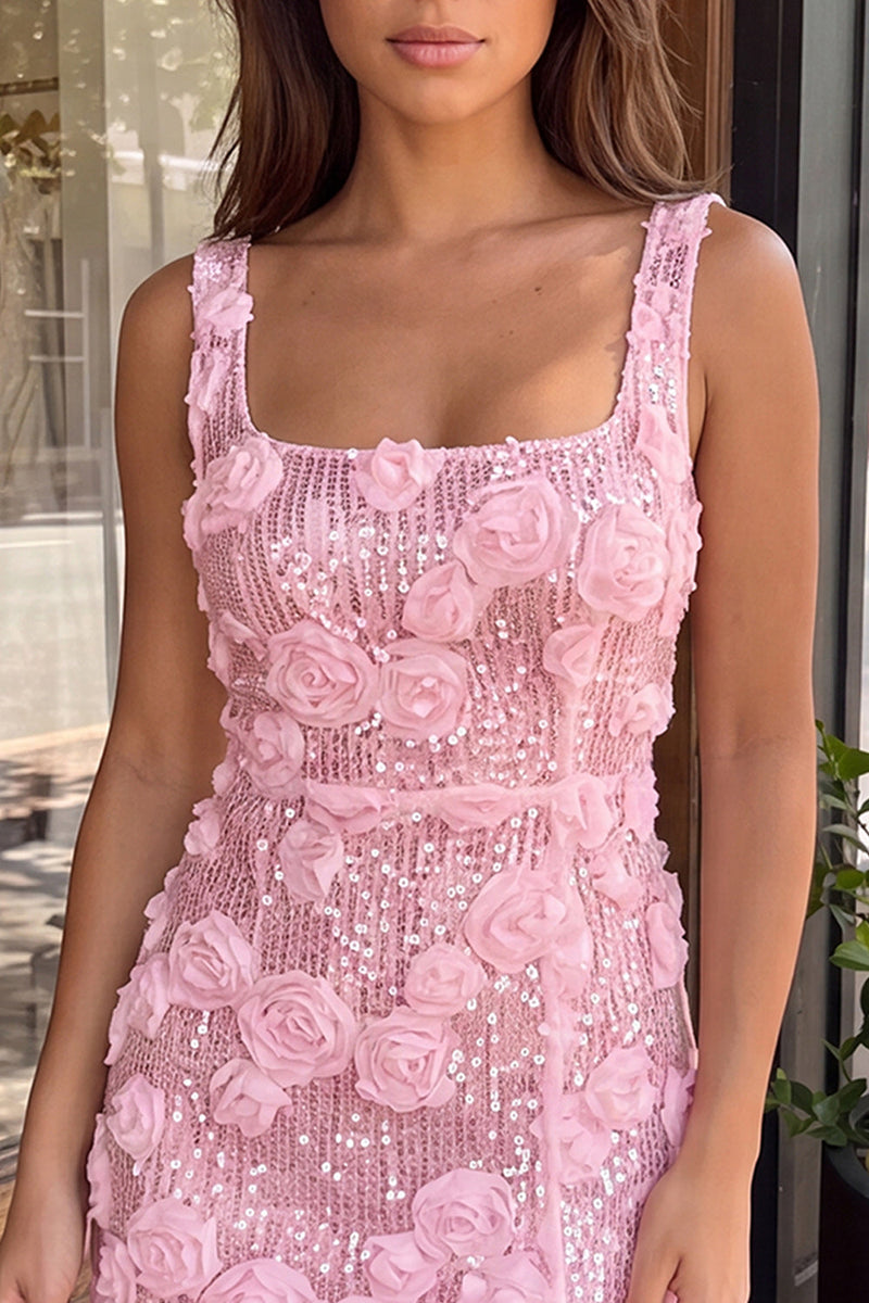 Load image into Gallery viewer, Ivory Floral Sparkly Sequin Short Tight Cocktail Dress with Slit