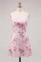 Load image into Gallery viewer, Sparkly Pink Floral Beaded Strapless A Line Short Cocktail Dress