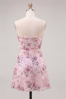 Load image into Gallery viewer, Sparkly Pink Floral Beaded Strapless A Line Short Cocktail Dress
