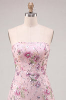 Load image into Gallery viewer, Sparkly Pink Floral Beaded Strapless A Line Short Cocktail Dress