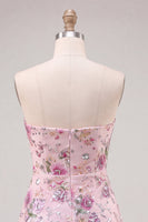 Load image into Gallery viewer, Sparkly Pink Floral Beaded Strapless A Line Short Cocktail Dress