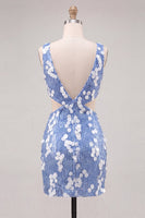 Load image into Gallery viewer, Blue Sequin Sparkly Cut Out Tight Short Cocktail Dress
