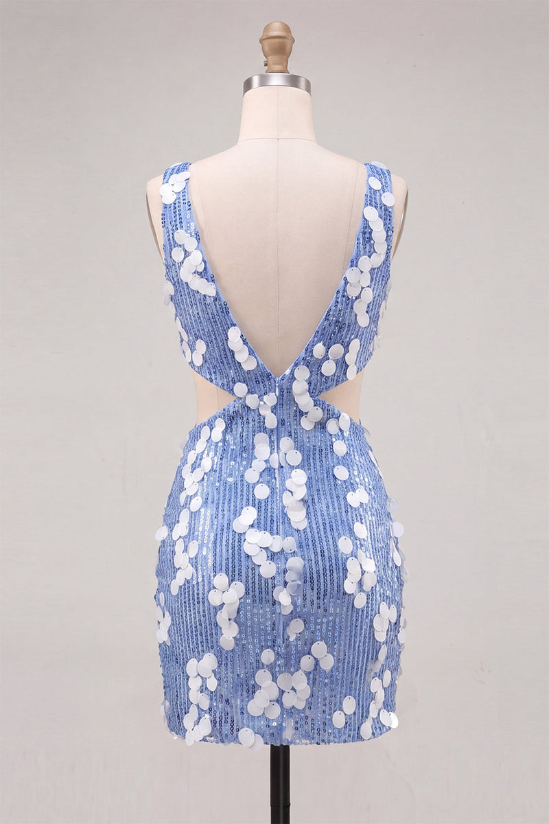 Load image into Gallery viewer, Blue Sequin Sparkly Cut Out Tight Short Cocktail Dress