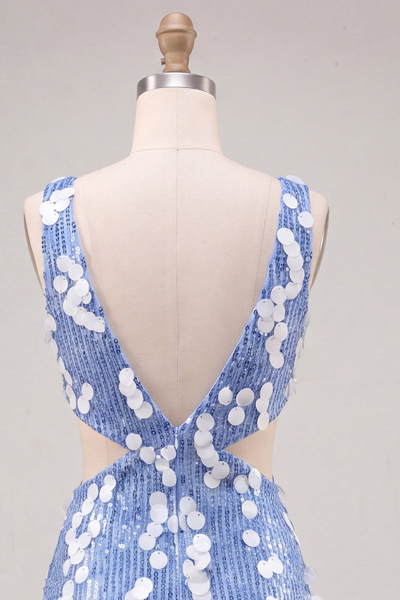 Load image into Gallery viewer, Blue Sequin Sparkly Cut Out Tight Short Cocktail Dress