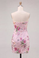Load image into Gallery viewer, Floral Pink Sparkly Sequin Strapless Tight Short Cocktail Dress