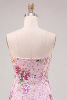 Load image into Gallery viewer, Floral Pink Sparkly Sequin Strapless Tight Short Cocktail Dress