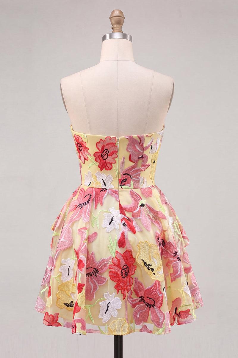 Load image into Gallery viewer, Floral Sparkly Pink Sweetheart Beaded Short Cocktail Dress