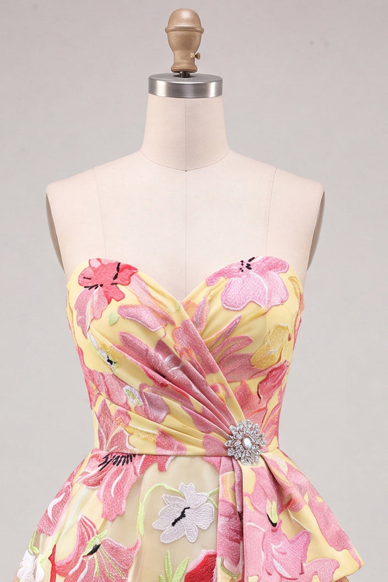 Load image into Gallery viewer, Floral Sparkly Pink Sweetheart Beaded Short Cocktail Dress
