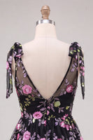 Load image into Gallery viewer, Floral Black Sparkly Sequin Short Cocktail Dress with Bows