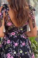 Load image into Gallery viewer, Floral Black Sparkly Sequin Short Cocktail Dress with Bows