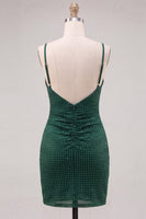 Load image into Gallery viewer, Dark Green Sparkly Beaded Short Tight Cocktail Dress with Slit