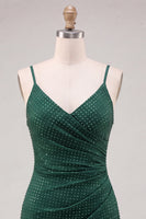 Load image into Gallery viewer, Dark Green Sparkly Beaded Short Tight Cocktail Dress with Slit