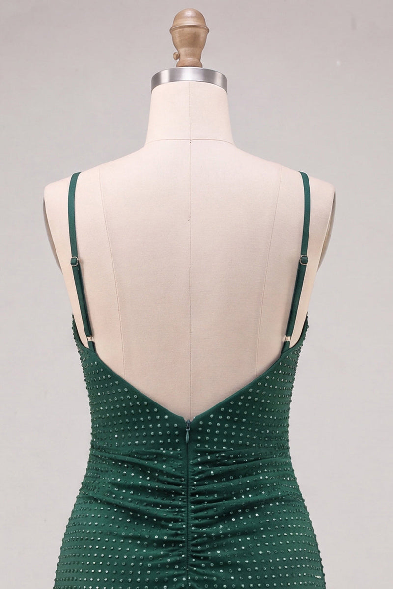 Load image into Gallery viewer, Dark Green Sparkly Beaded Short Tight Cocktail Dress with Slit