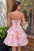 Load image into Gallery viewer, Floral Pink Sparkly Corset Beaded Short Cocktail Dress with Ruffles