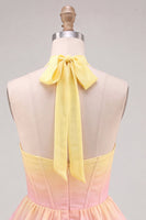 Load image into Gallery viewer, Yellow and Pink Ruffled Halter A Line Short Corset Cocktail Dress