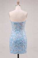 Load image into Gallery viewer, Floral Sky Blue Lace Tight Short Corset Cocktail Dress with Slit