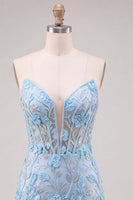 Load image into Gallery viewer, Floral Sky Blue Lace Tight Short Corset Cocktail Dress with Slit