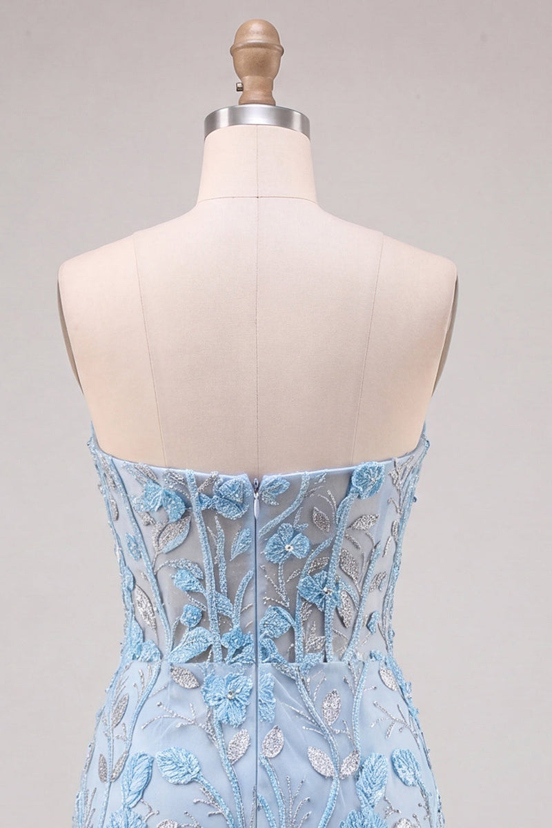 Load image into Gallery viewer, Floral Sky Blue Lace Tight Short Corset Cocktail Dress with Slit