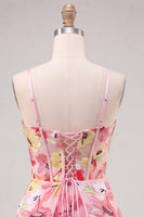 Load image into Gallery viewer, Floral Pink Corset A Line Short Cocktail Dress with Bow