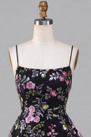 Load image into Gallery viewer, Black Floral A Line Ruffled Tiered Short Cocktail Dress