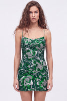 Load image into Gallery viewer, Dark Green Sparkly Floral Tight Beaded Short Cocktail Dress