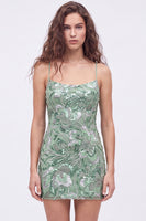 Load image into Gallery viewer, Dark Green Sparkly Floral Tight Beaded Short Cocktail Dress