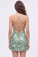 Load image into Gallery viewer, Dark Green Sparkly Floral Tight Beaded Short Cocktail Dress