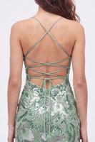Load image into Gallery viewer, Dark Green Sparkly Floral Tight Beaded Short Cocktail Dress