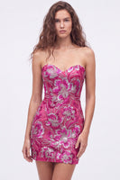 Load image into Gallery viewer, Fuchsia Floral Sweetheart Sparkly Short Tight Cocktail Dress with Sequins