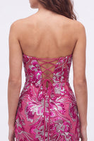 Load image into Gallery viewer, Fuchsia Floral Sweetheart Sparkly Short Tight Cocktail Dress with Sequins