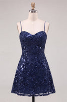 Load image into Gallery viewer, Pink Sparkly A Line Floral Short Cocktail Dress with Sequins