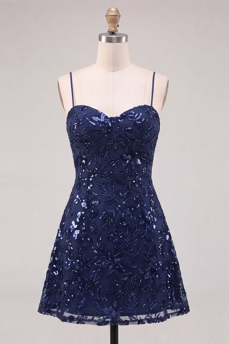 Load image into Gallery viewer, Pink Sparkly A Line Floral Short Cocktail Dress with Sequins