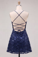 Load image into Gallery viewer, Pink Sparkly A Line Floral Short Cocktail Dress with Sequins