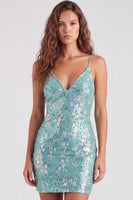 Load image into Gallery viewer, Floral Red Tight Sparkly Short Sequins Cocktail Dress