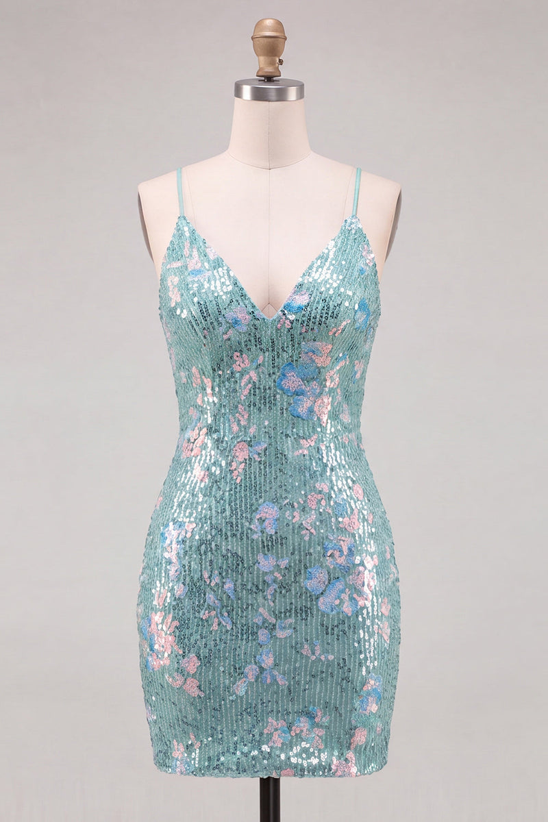 Load image into Gallery viewer, Floral Red Tight Sparkly Short Sequins Cocktail Dress