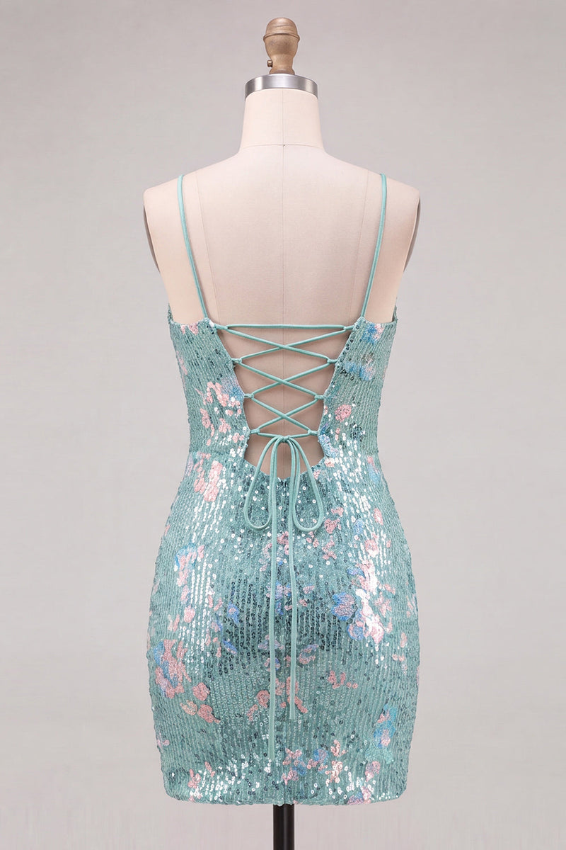 Load image into Gallery viewer, Floral Red Tight Sparkly Short Sequins Cocktail Dress
